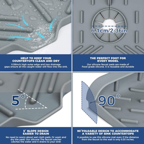 Silicone Faucet Handle Drip Catcher Drying Tray Mat - Picture 3 of 8